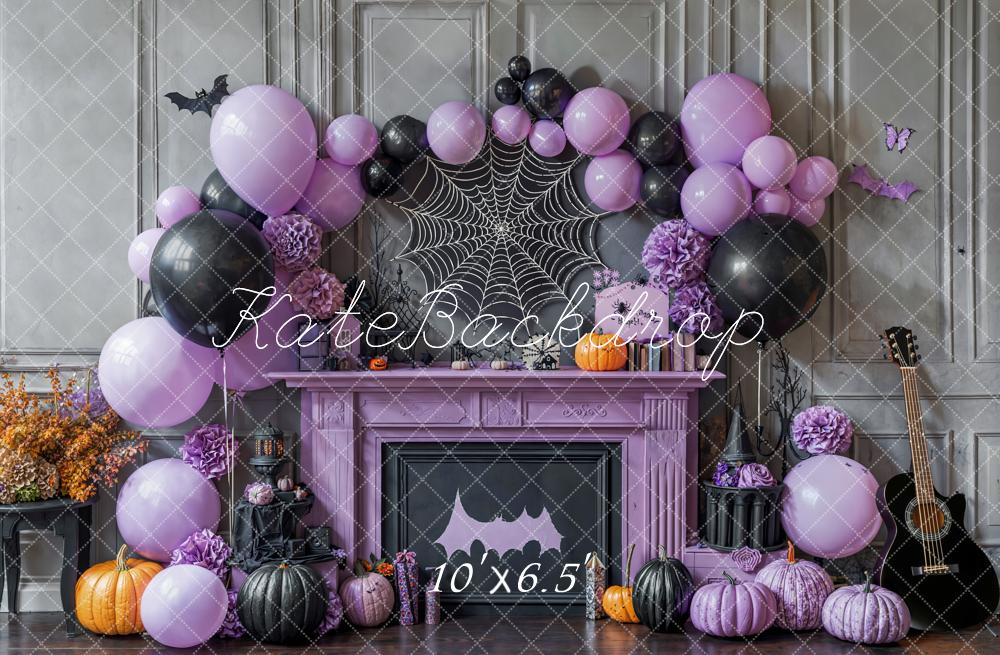 Kate Halloween Kamin Ballons Lila Fleece Hintergrund Entworfen von Emetselch - Kate Backdrop.de