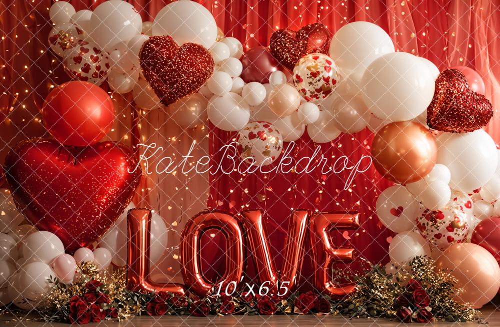 Kate Valentinstag Ballons Herzen Rot Fleece Hintergrund Entworfen von Emetselch - Kate Backdrop.de