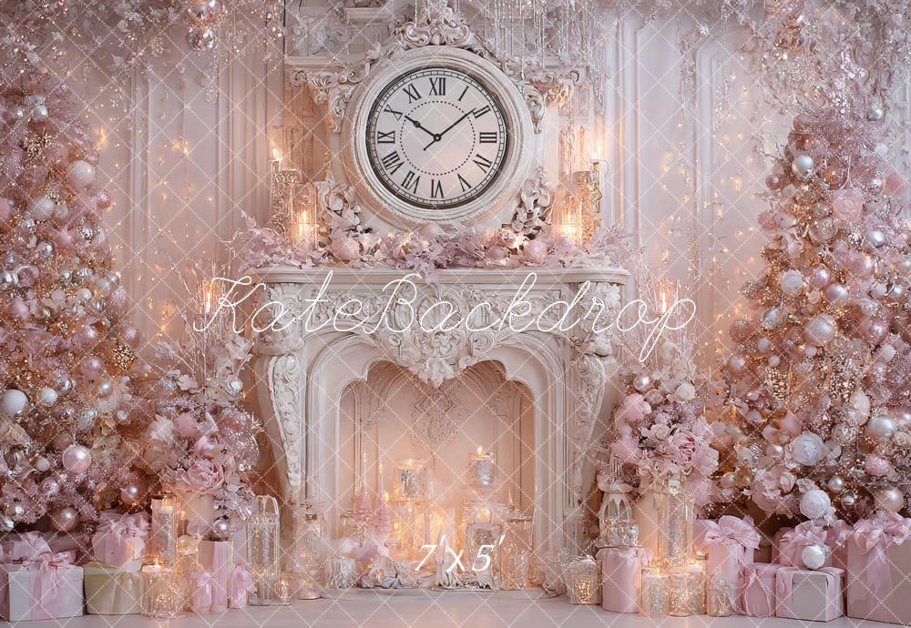 Kate Weihnachten Kamin Uhr Rosa Hintergrund Entworfen von Ashley Paul