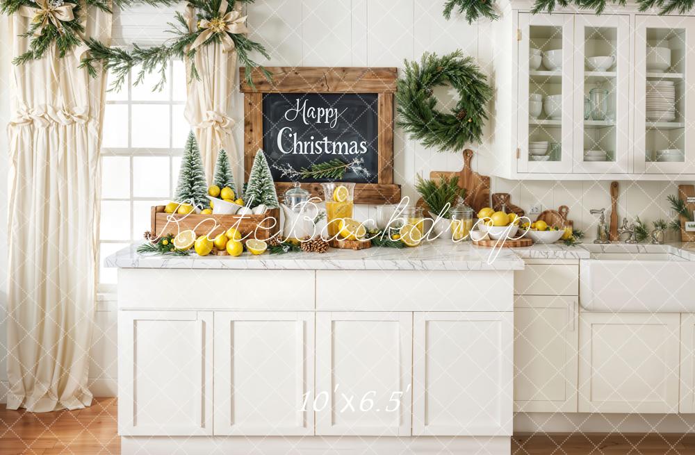 Kate Weihnachten Küche Girlande Weiß Fleece Hintergrund Entworfen von Emetselch - Kate Backdrop.de
