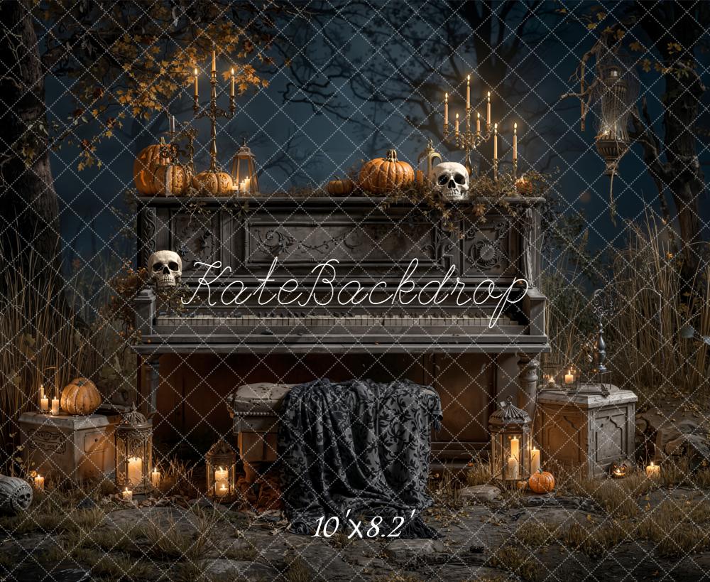 Kate Halloween Klavier Kürbis Schädel Fleece Hintergrund Entworfen von Emetselch - Kate Backdrop.de
