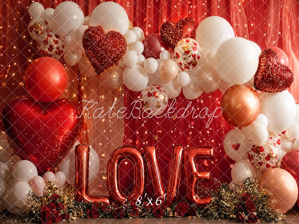 Kate Valentinstag Ballons Herzen Rot Fleece Hintergrund Entworfen von Emetselch - Kate Backdrop.de
