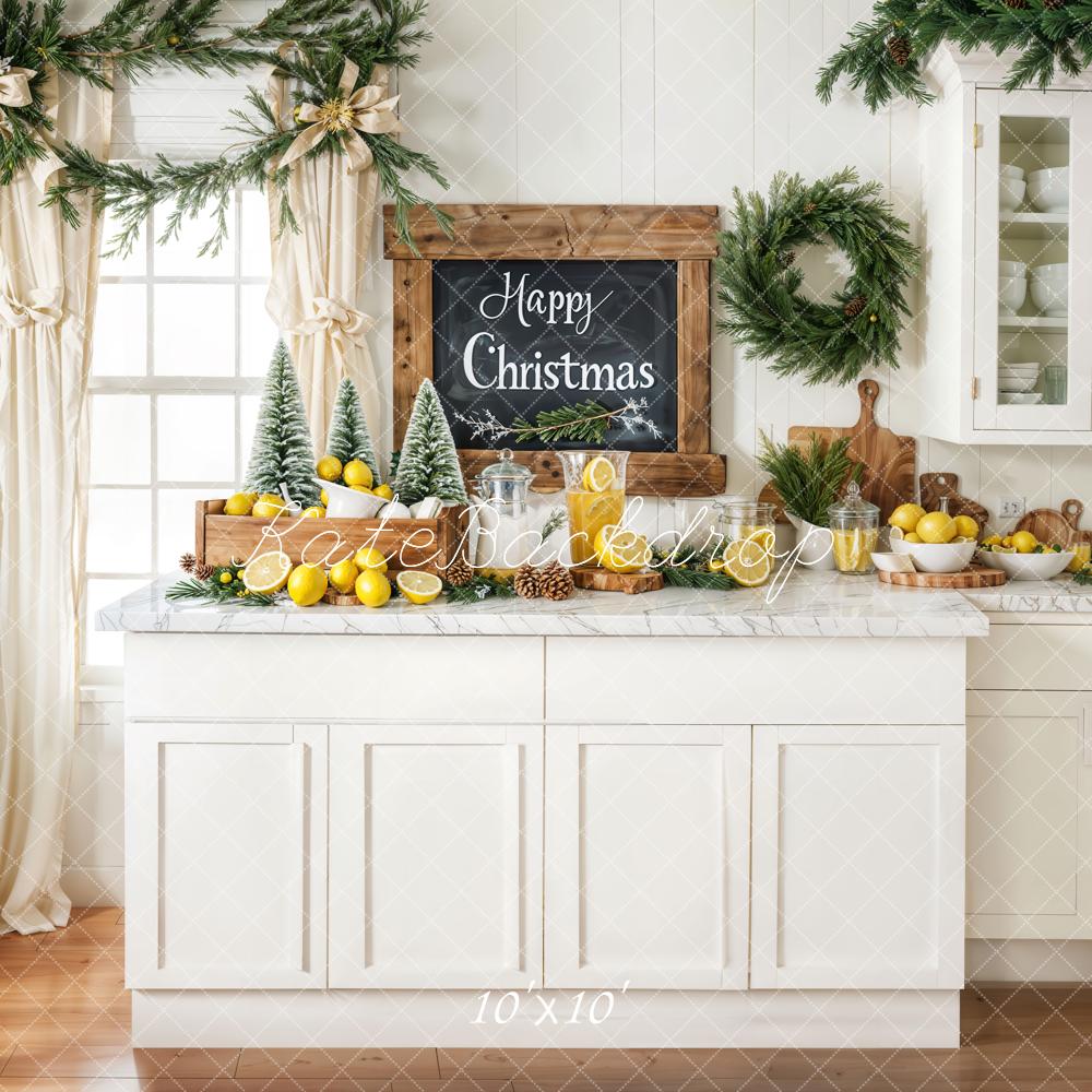 Kate Weihnachten Küche Kranz Weiß Hintergrund Entworfen von Emetselch - Kate Backdrop.de