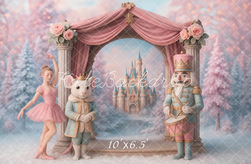 Kate Weihnachten Nussknacker Schloss Pastell Hintergrund Entworfen von Ashley Paul - Kate Backdrop.de