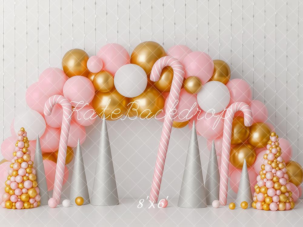Kate Weihnachten Ballonbogen Zuckerstangen Pastell Hintergrund Entworfen von Patty Roberts - Kate Backdrop.de