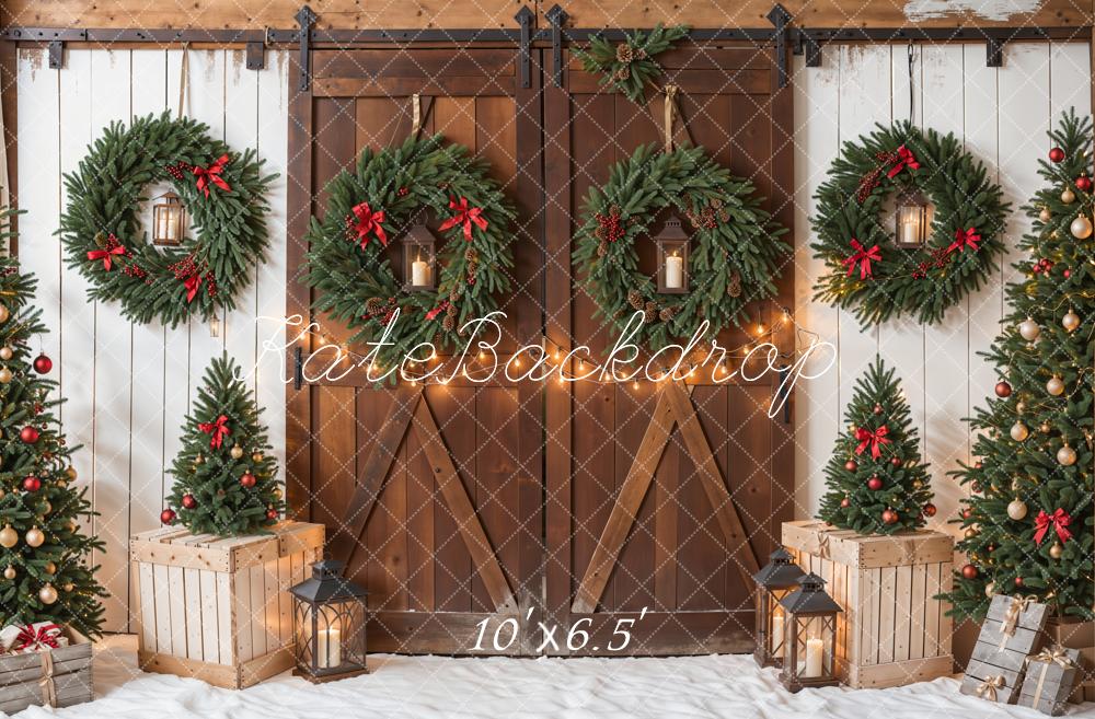 Kate Weihnachten Kränze Tannen Landhaus Hintergrund Entworfen von Emetselch - Kate Backdrop.de