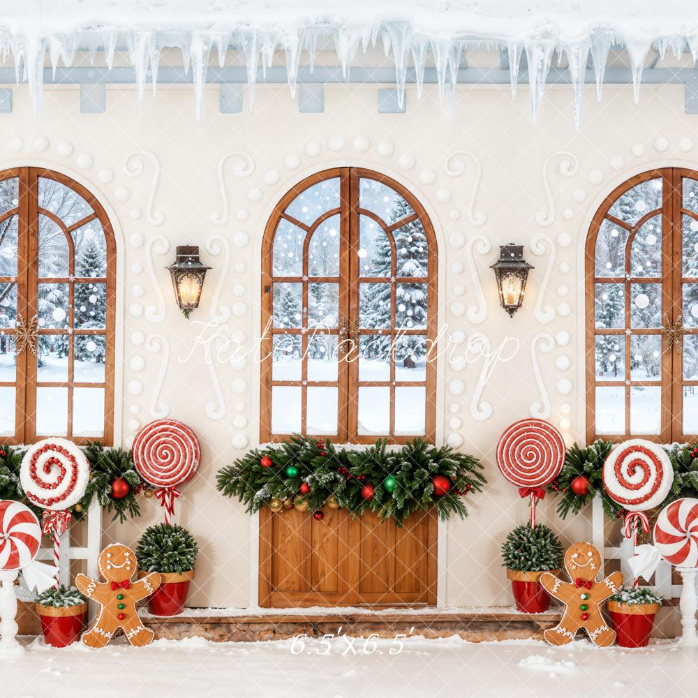Kate Weihnachten Zuckerstangen Fenster Lebkuchenhaus Hintergrund Entworfen von Emetselch
