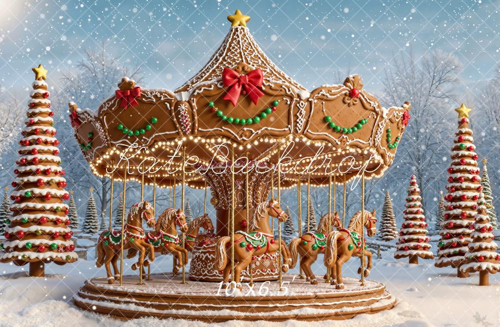 Kate Weihnachten Lebkuchen Karussell Winterwald Fleece Hintergrund Entworfen von Emetselch