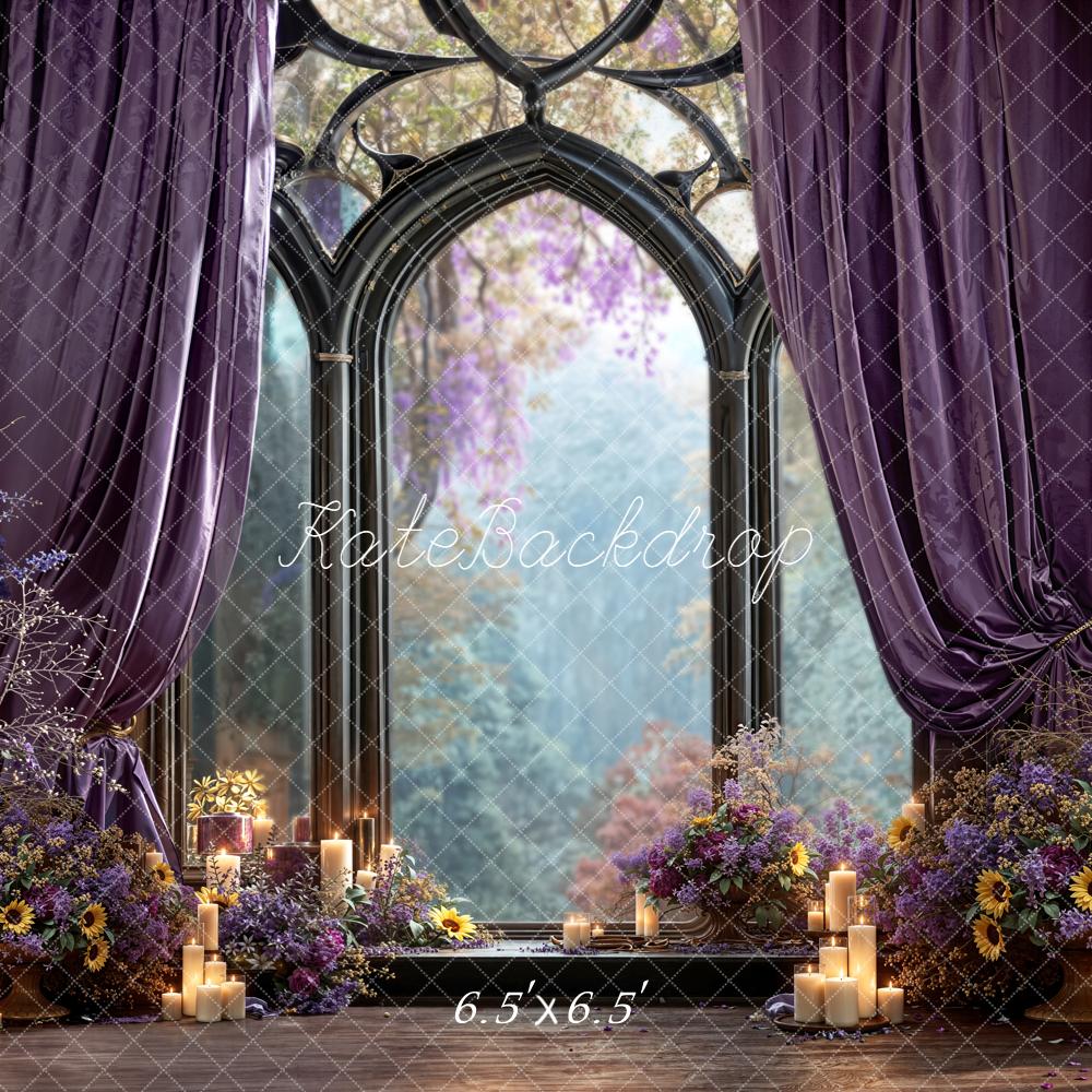 Kate Blumen Fenster Vorhang Lila Hintergrund Entworfen von Emetselch - Kate Backdrop.de
