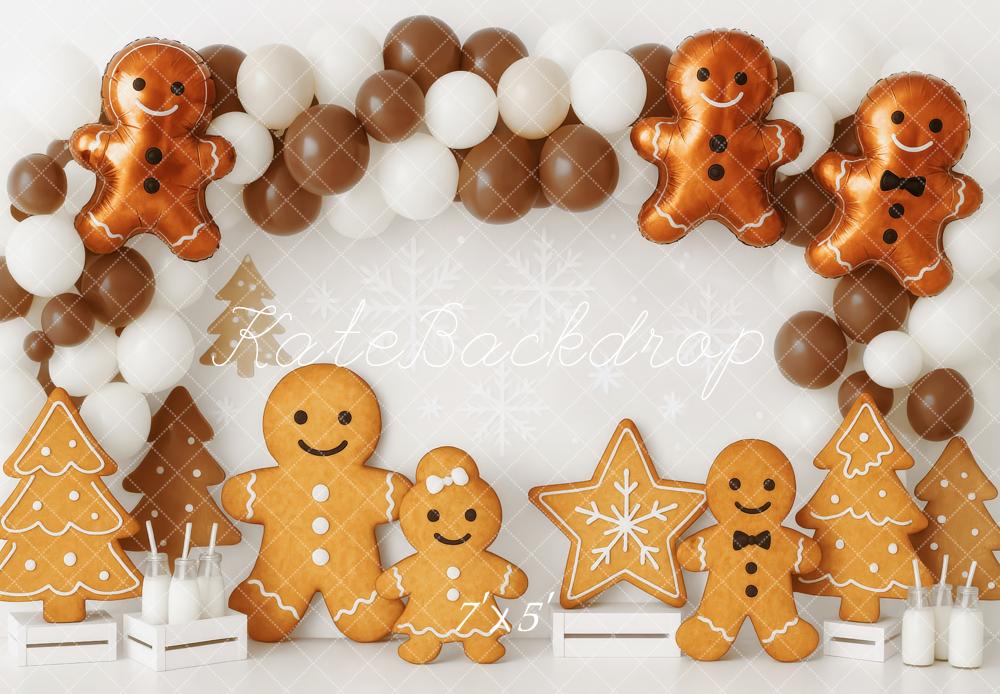 Kate Weihnachten Lebkuchen Figuren Ballons Braun Hintergrund Entworfen von Patty Roberts - Kate Backdrop.de