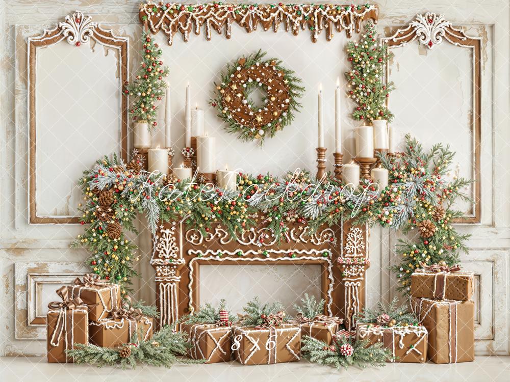 Kate Weihnachten Lebkuchen Kamin Girlande Fleece Hintergrund Entworfen von Emetselch - Kate Backdrop.de