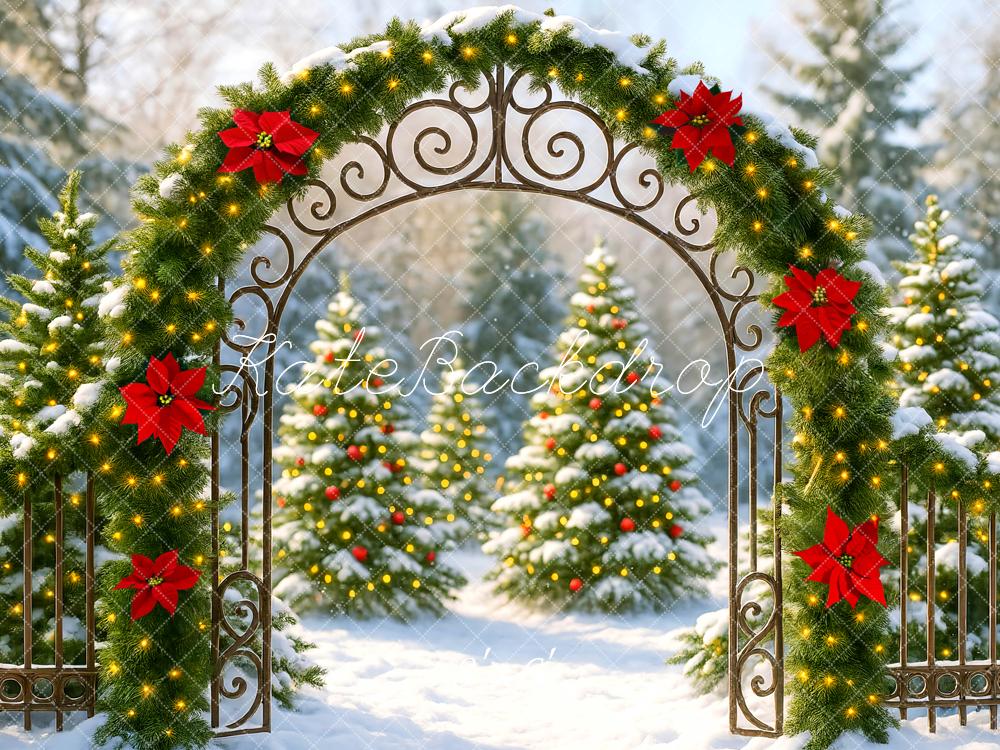 Kate Weihnachten Tor Girlande Schnee Hintergrund Entworfen von Mini MakeBelieve - Kate Backdrop.de