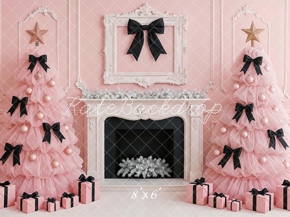 Kate Weihnachten Rosa Weihnachtsbäume Kamin Hintergrund Entworfen von Ashley Paul - Kate Backdrop.de