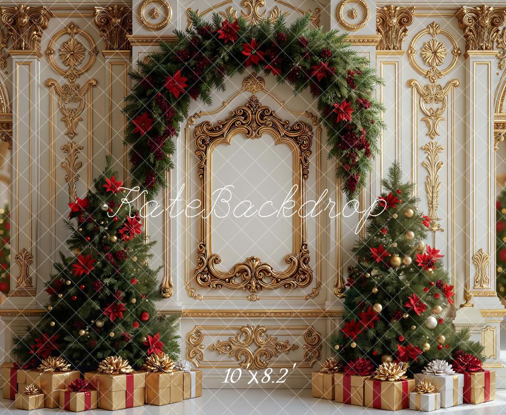 Kate Weihnachten Baum Geschenke Gold Hintergrund Entworfen von Mini MakeBelieve - Kate Backdrop.de