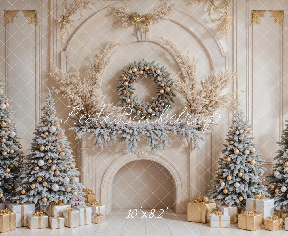 Kate Weihnachten Kamin Weihnachtsbäume Gold Hintergrund Entworfen von Emetselch