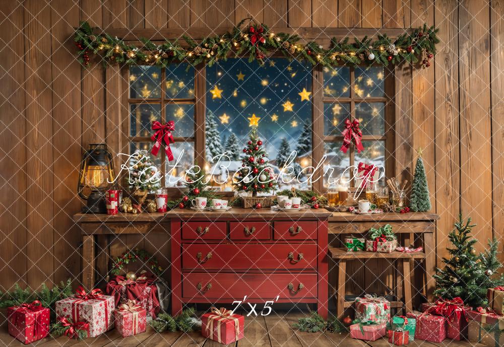 Kate Weihnachten Holz Fenster Geschenke Hintergrund Entworfen von Chain - Kate Backdrop.de