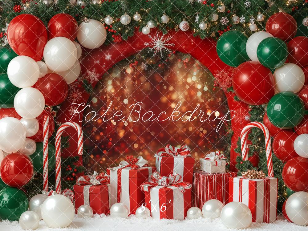Kate Weihnachten Geschenke Luftballons Rot Grün Fleece Hintergrund Entworfen von Emetselch - Kate Backdrop.de