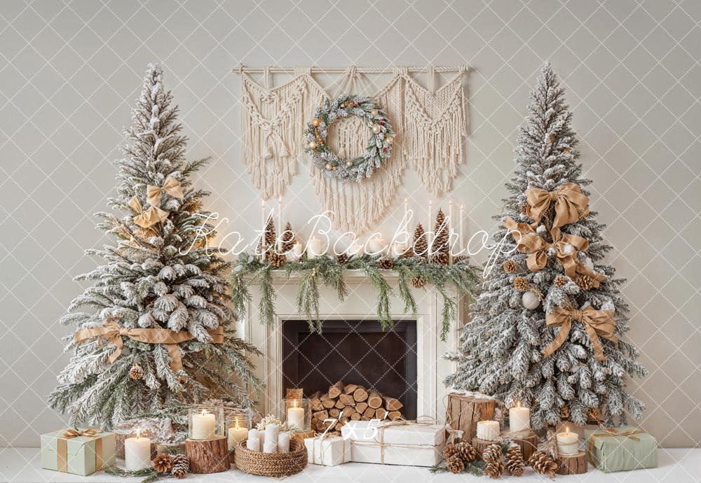 Kate Weihnachten Kamin Schneebäume Boho Hintergrund Entworfen von Emetselch - Kate Backdrop.de