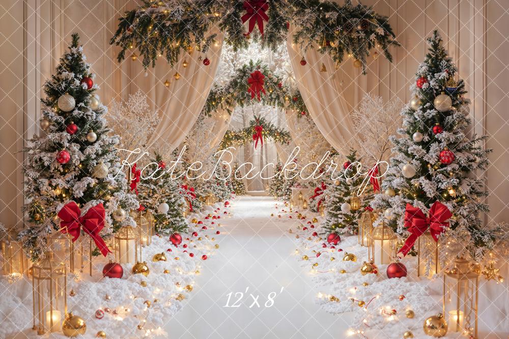 Kate Weihnachten Tannenbäume Schnee Rotgold Fleece Hintergrund Entworfen von Emetselch - Kate Backdrop.de