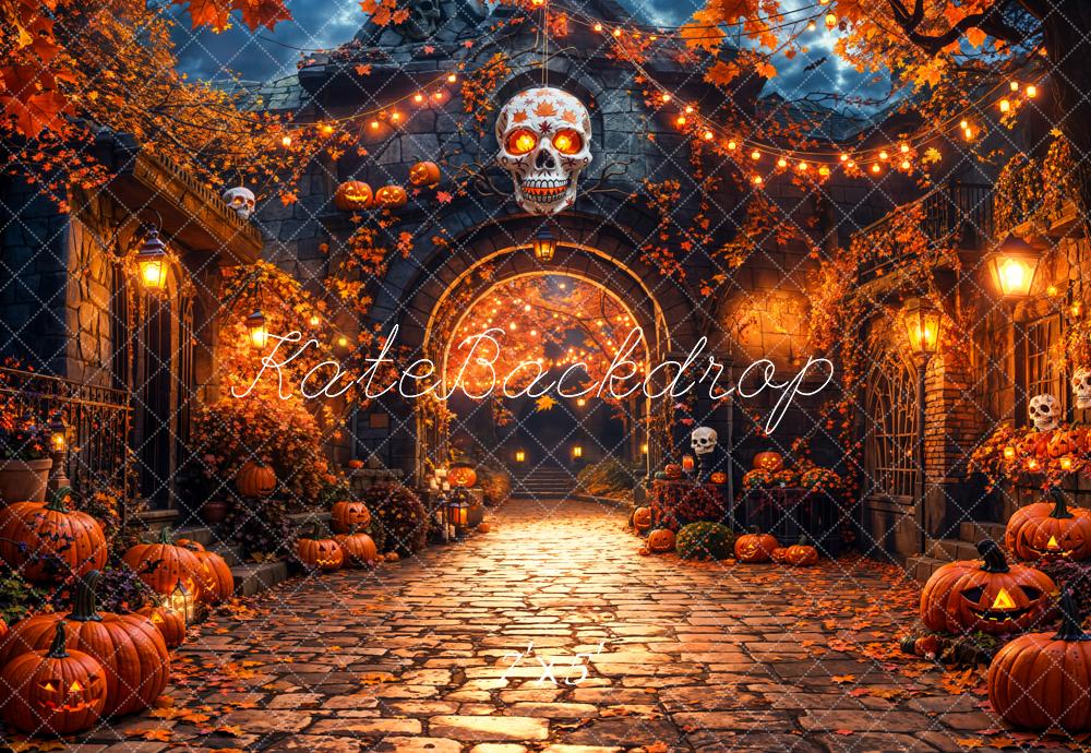 Kate Halloween Kürbisse Schädel Orange Hintergrund Entworfen von Emetselch