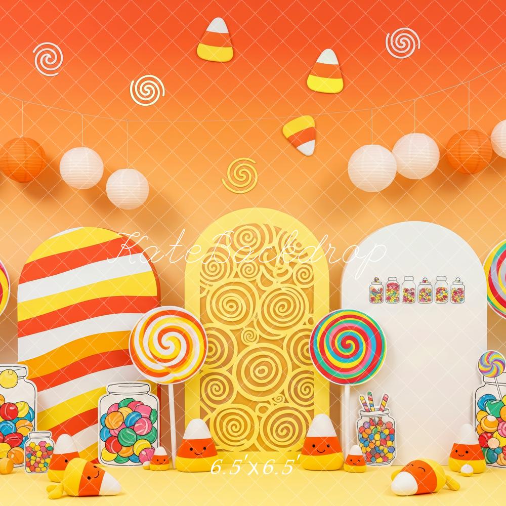 Kate Halloween Süßigkeiten Lollipop Orange Hintergrund Entworfen von Patty Roberts