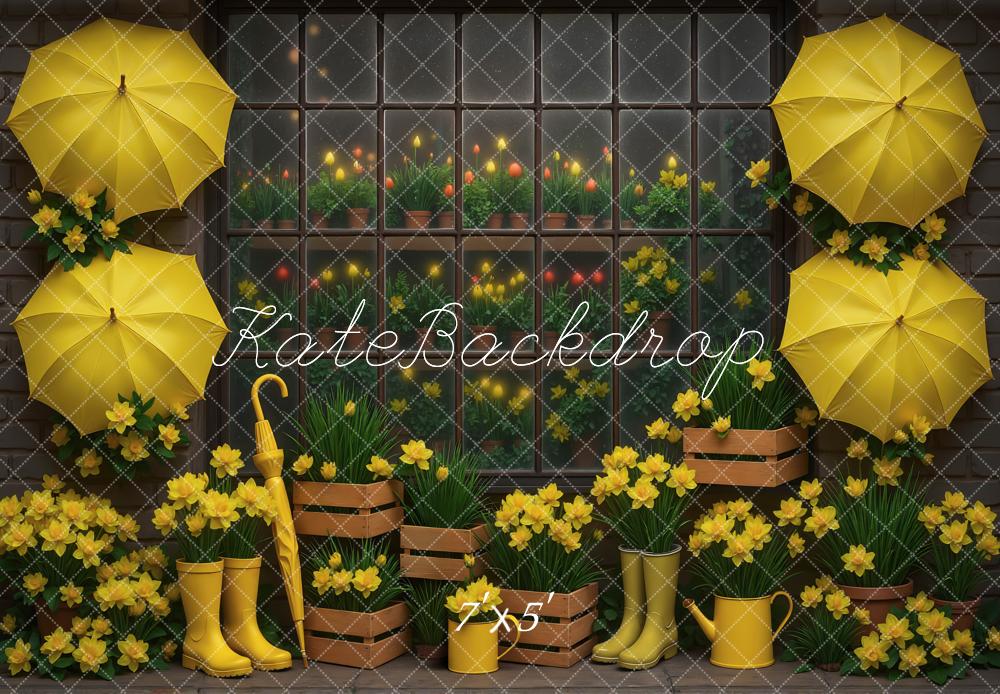 Kate Frühling Gelb Regenschirme Blumen Hintergrund Entworfen von Mini MakeBelieve