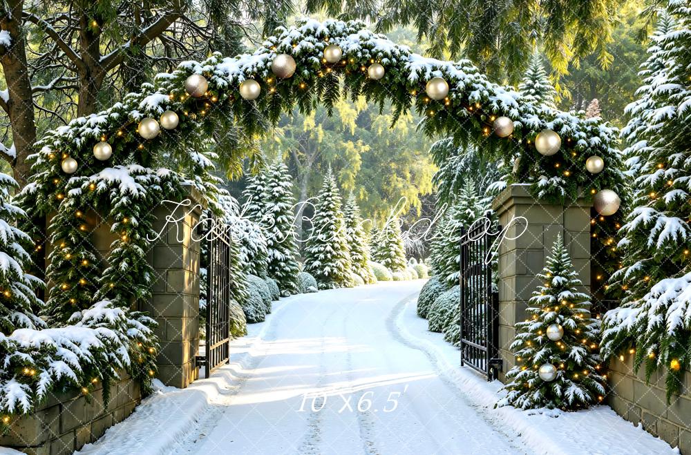 Kate Weihnachten Tor Schneebedeckte Tannen Hintergrund Entworfen von Mini MakeBelieve - Kate Backdrop.de