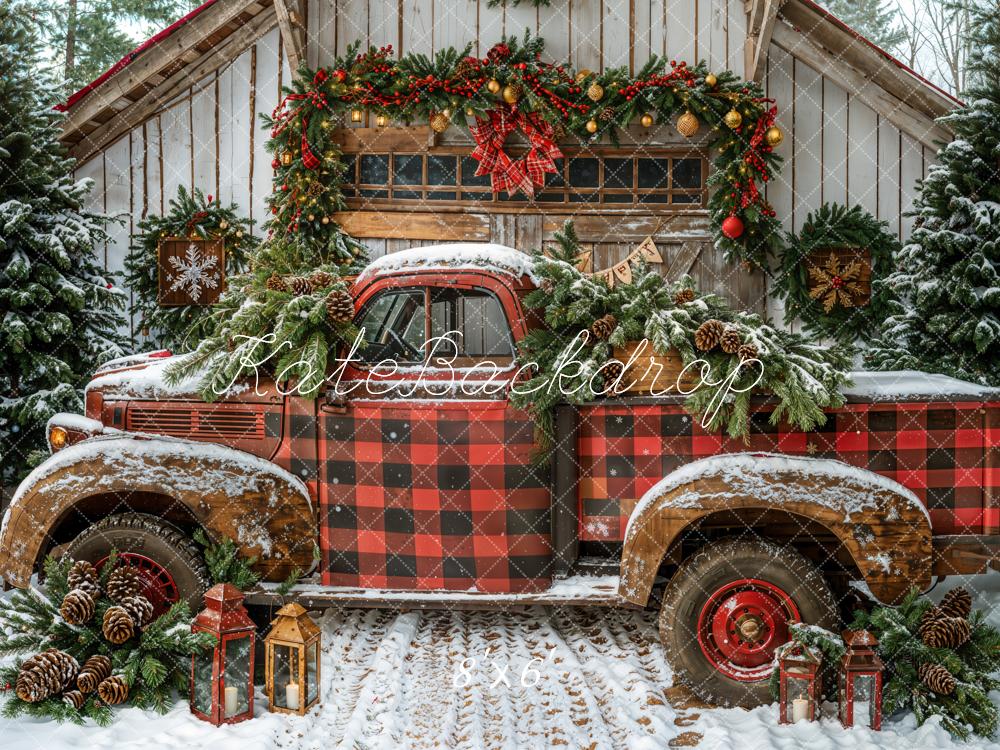 Kate Weihnachten Karomuster Auto Scheune Fleece Hintergrund Entworfen von Emetselch