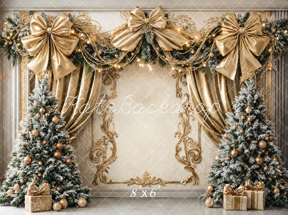Kate Weihnachten Goldene Schleifen Tannenbaum Elegant Fleece Hintergrund Entworfen von Chain - Kate Backdrop.de