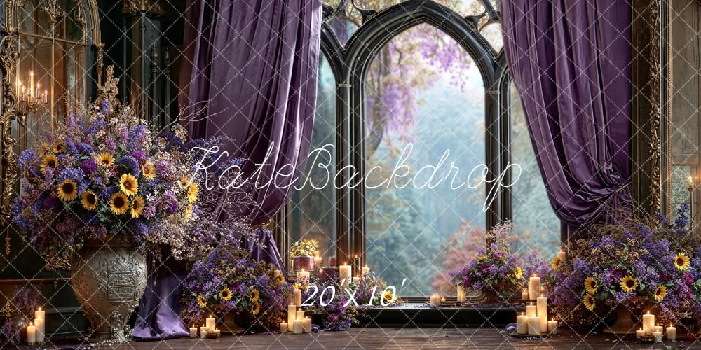Kate Blumen Fenster Vorhang Lila Hintergrund Entworfen von Emetselch - Kate Backdrop.de