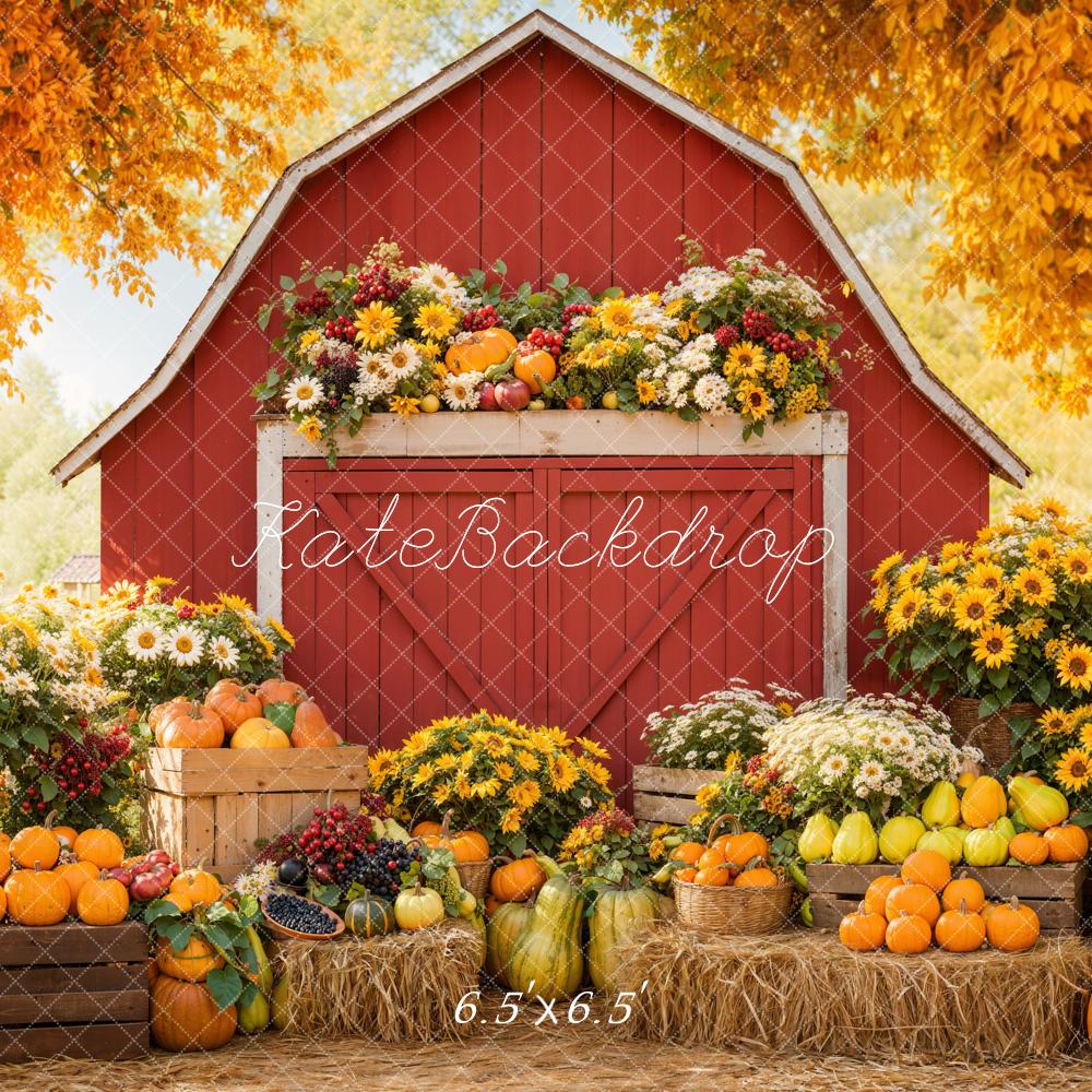Kate Herbst Scheune Kürbisse Blumen Hintergrund Entworfen von Emetselch - Kate Backdrop.de