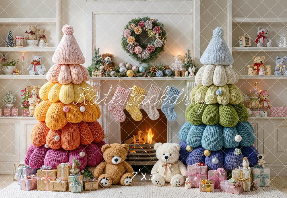 Kate Weihnachten Strickbäume Kamin Bunt Hintergrund Entworfen von Emetselch - Kate Backdrop.de