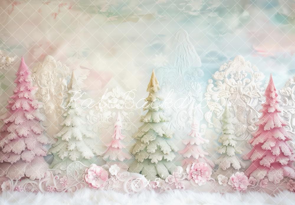 Kate Weihnachten Pastellbäume Blumen Vintage Hintergrund Entworfen von Patty Roberts