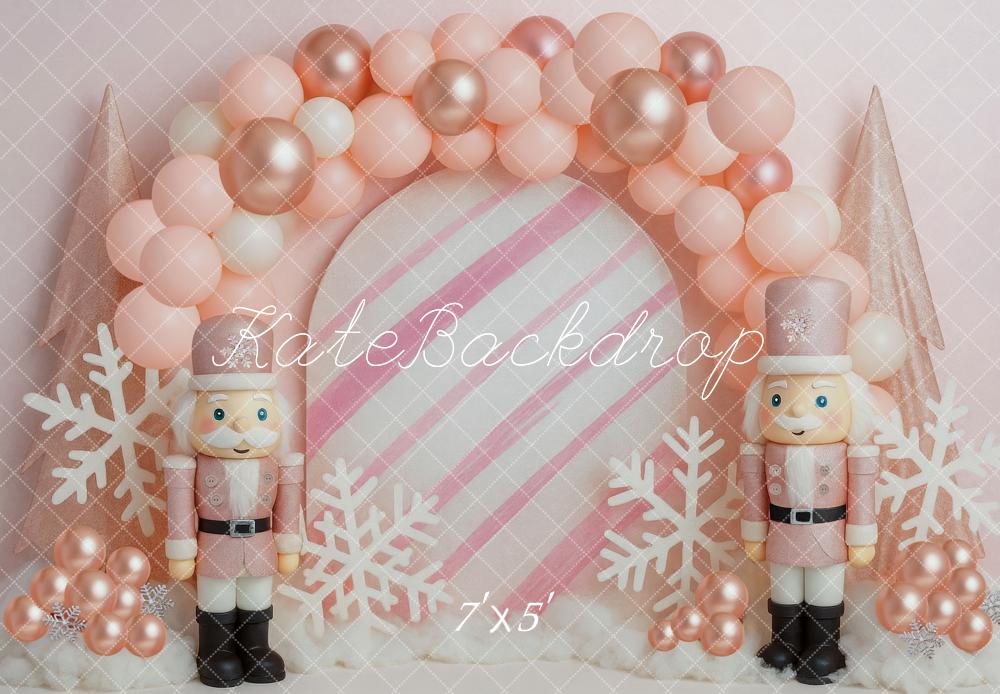Kate Weihnachten Nussknacker Ballonbogen Rosa Hintergrund Entworfen von Mini MakeBelieve - Kate Backdrop.de