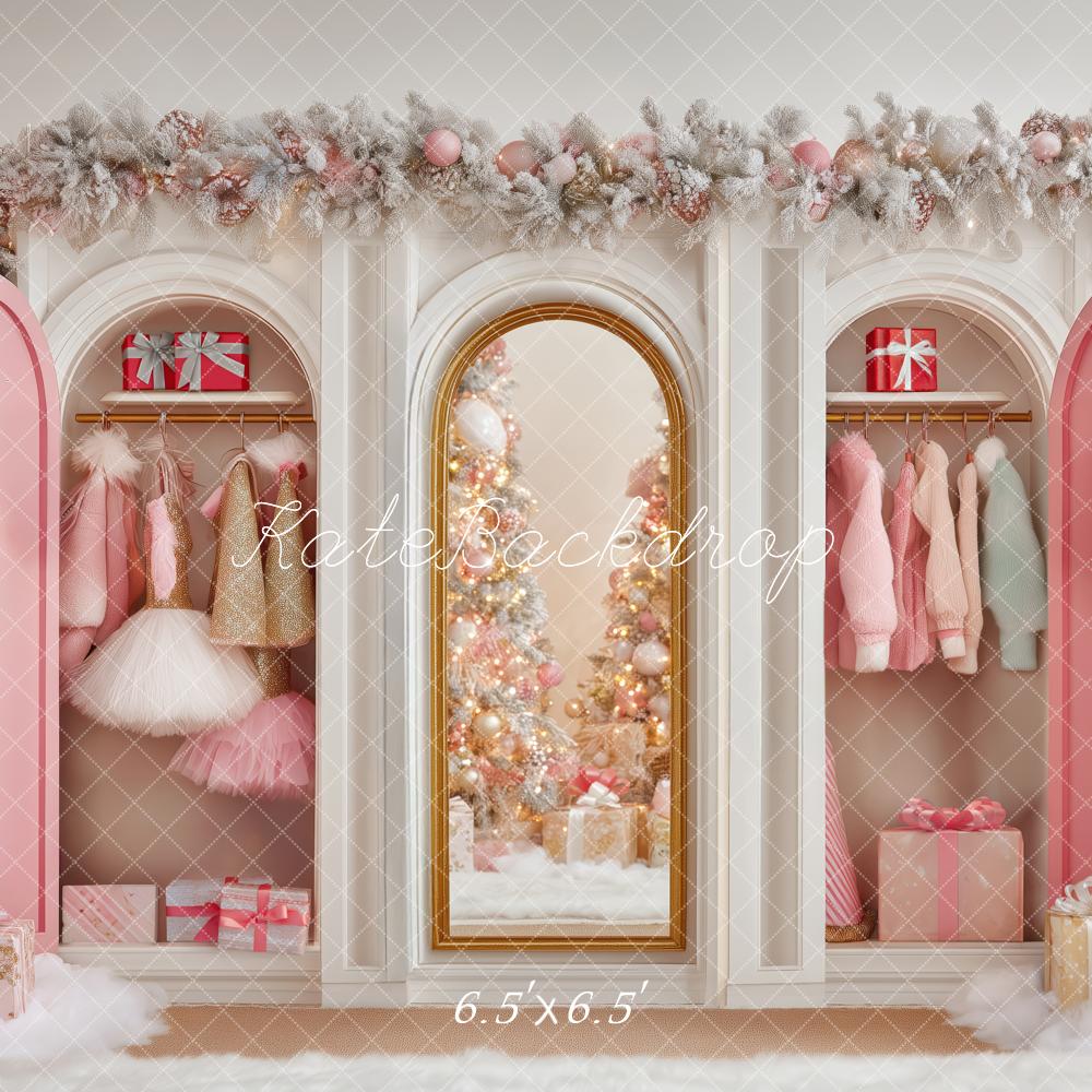 Kate Weihnachten Kleiderschrank Spiegel Rosa Hintergrund Entworfen von Patty Roberts - Kate Backdrop.de