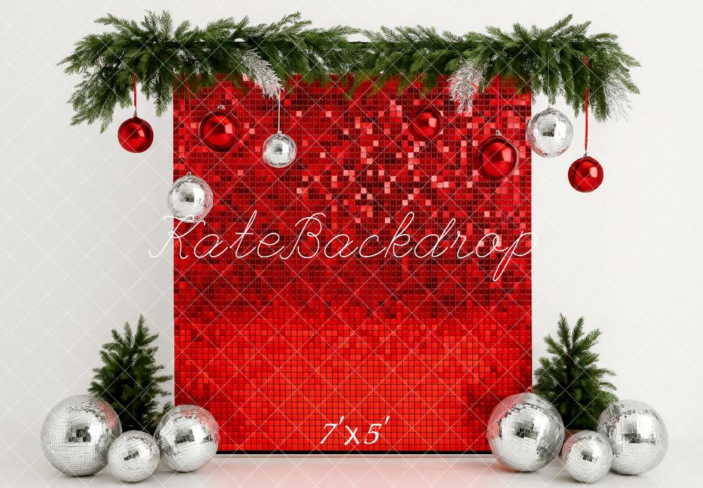 Kate Weihnachten Glitzer Kugeln Rot Hintergrund Entworfen von Patty Roberts - Kate Backdrop.de