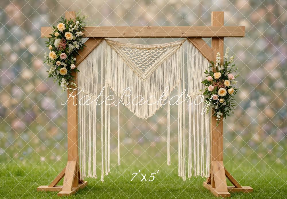 Kate Hochzeit Makramee Blumenbogen Boho Hintergrund Entworfen von Mini MakeBelieve - Kate Backdrop.de