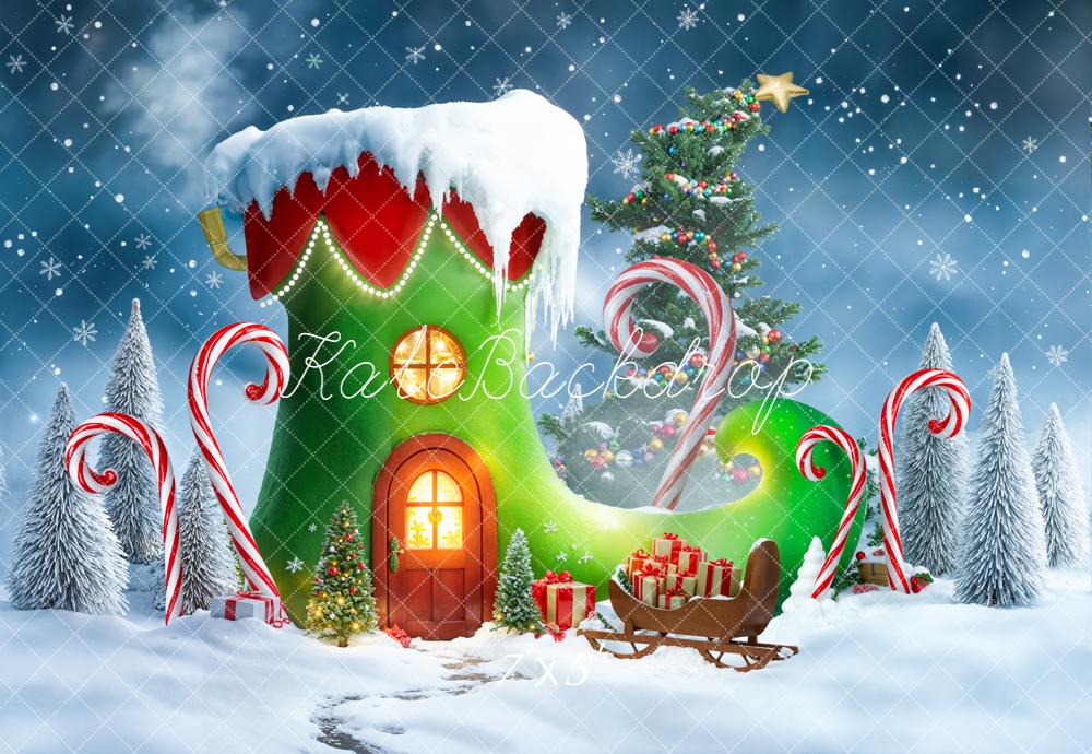 Kate Weihnachten Elfenschuh Haus Schnee Hintergrund Entworfen von Emetselch - Kate Backdrop.de