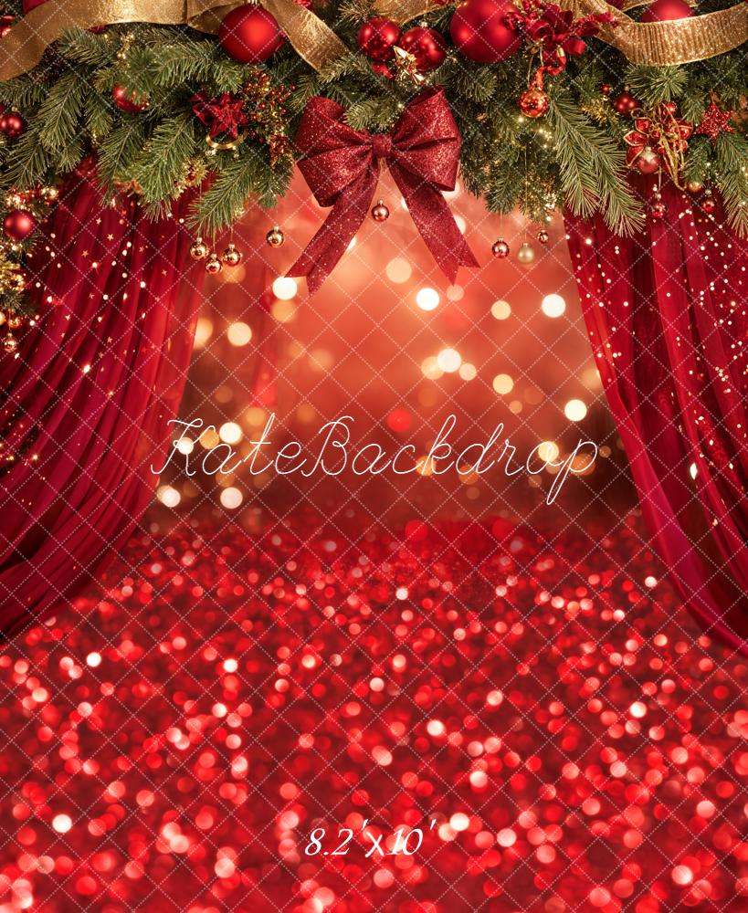 Kate Weihnachten Tannenzweige Kugeln Rot Hintergrund Entworfen von Emetselch - Kate Backdrop.de