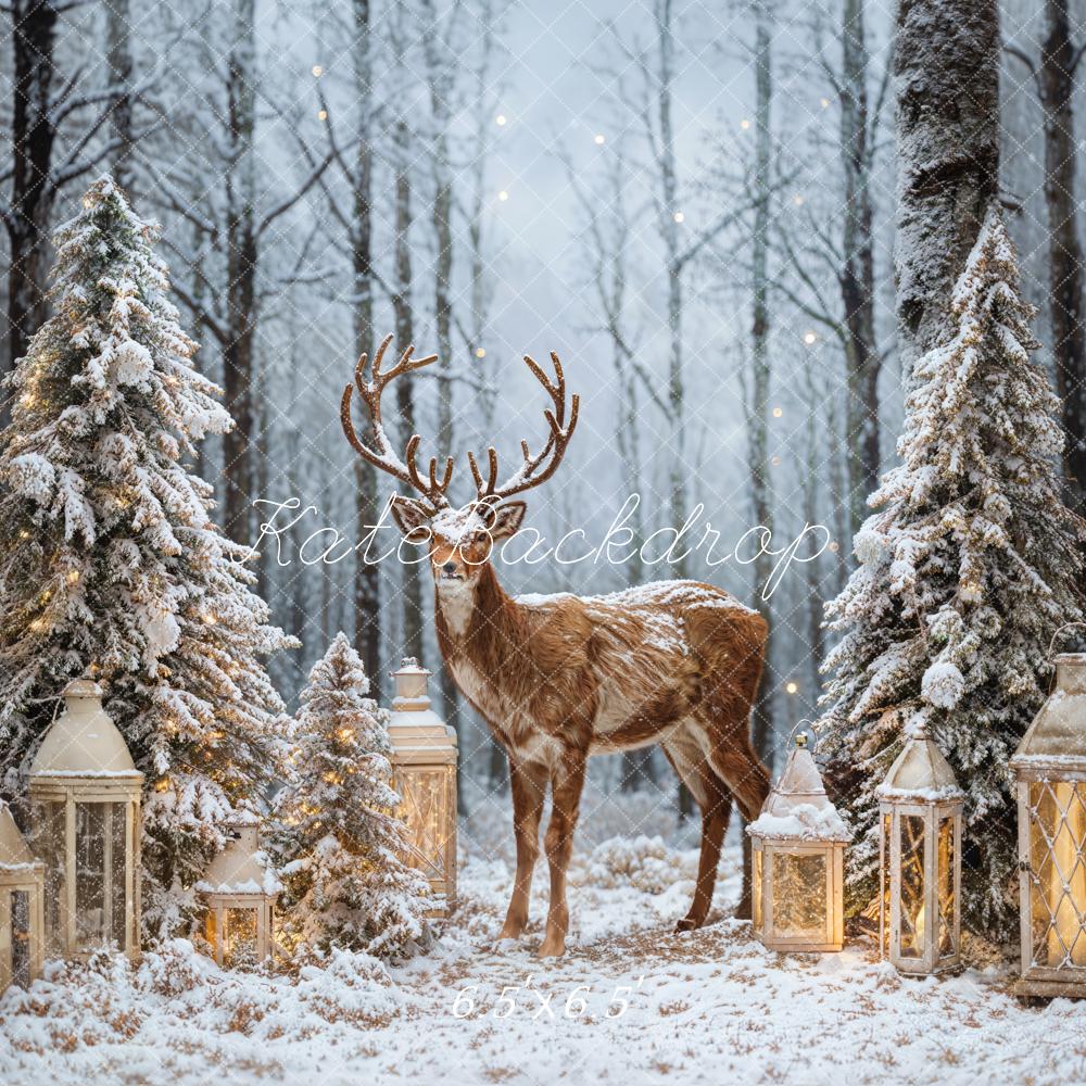 Kate Weihnachten Hirsch Schneebäume Laternen Hintergrund Entworfen von Emetselch - Kate Backdrop.de