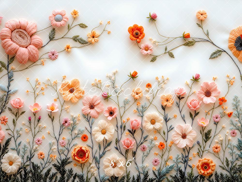 Kate Blumen Stickerei Bunt Hintergrund Entworfen von Mini MakeBelieve
