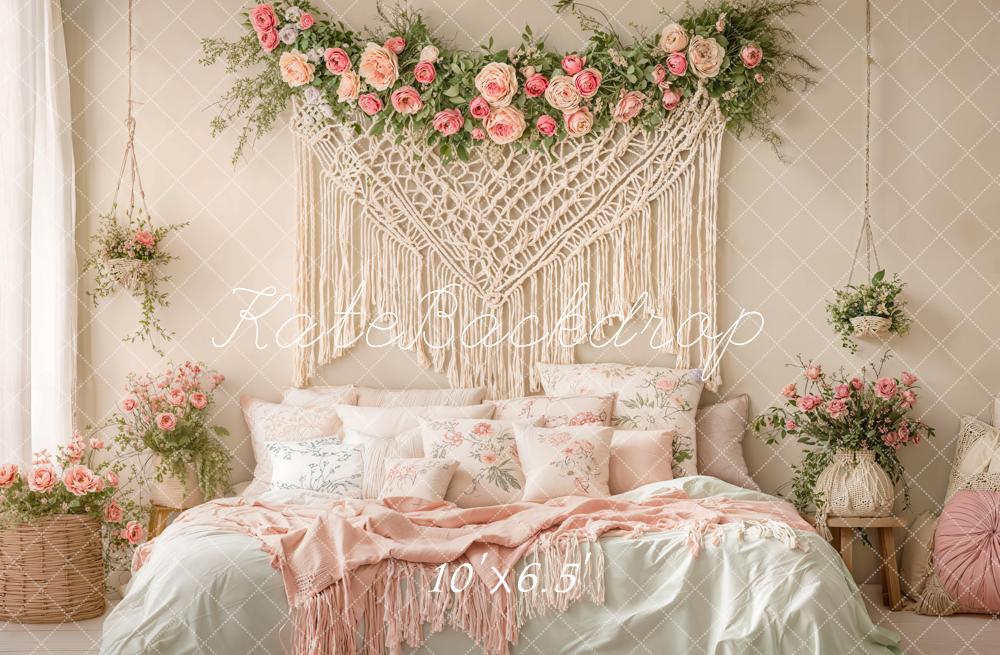 Kate Boho Florale Makramee Pastell Fleece Hintergrund Entworfen von Emetselch - Kate Backdrop.de