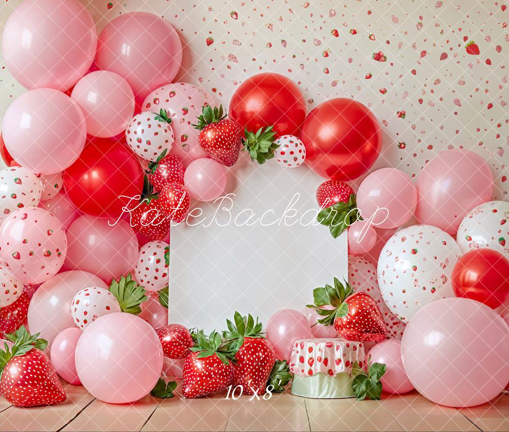 Kate Geburtstag Erdbeeren Ballons Holzboden Fleece Hintergrund Entworfen von Emetselch
