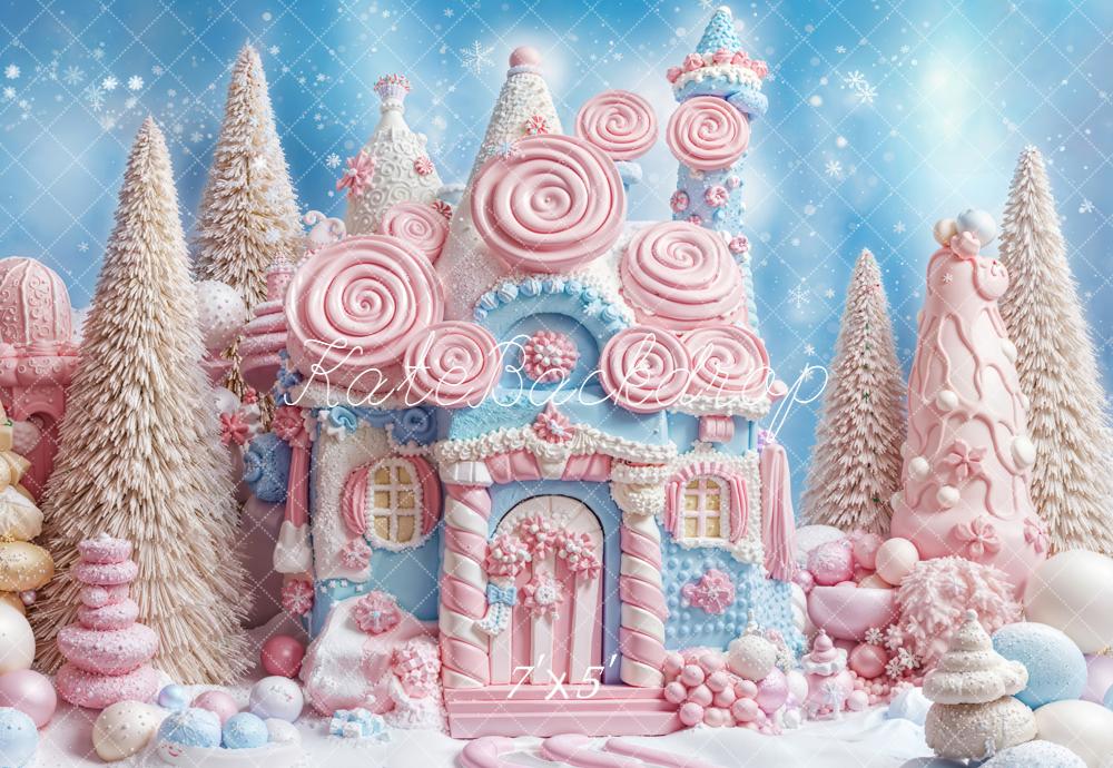 Kate Weihnachten Lebkuchenhaus Süßigkeiten Pastell Hintergrund Entworfen von Emetselch