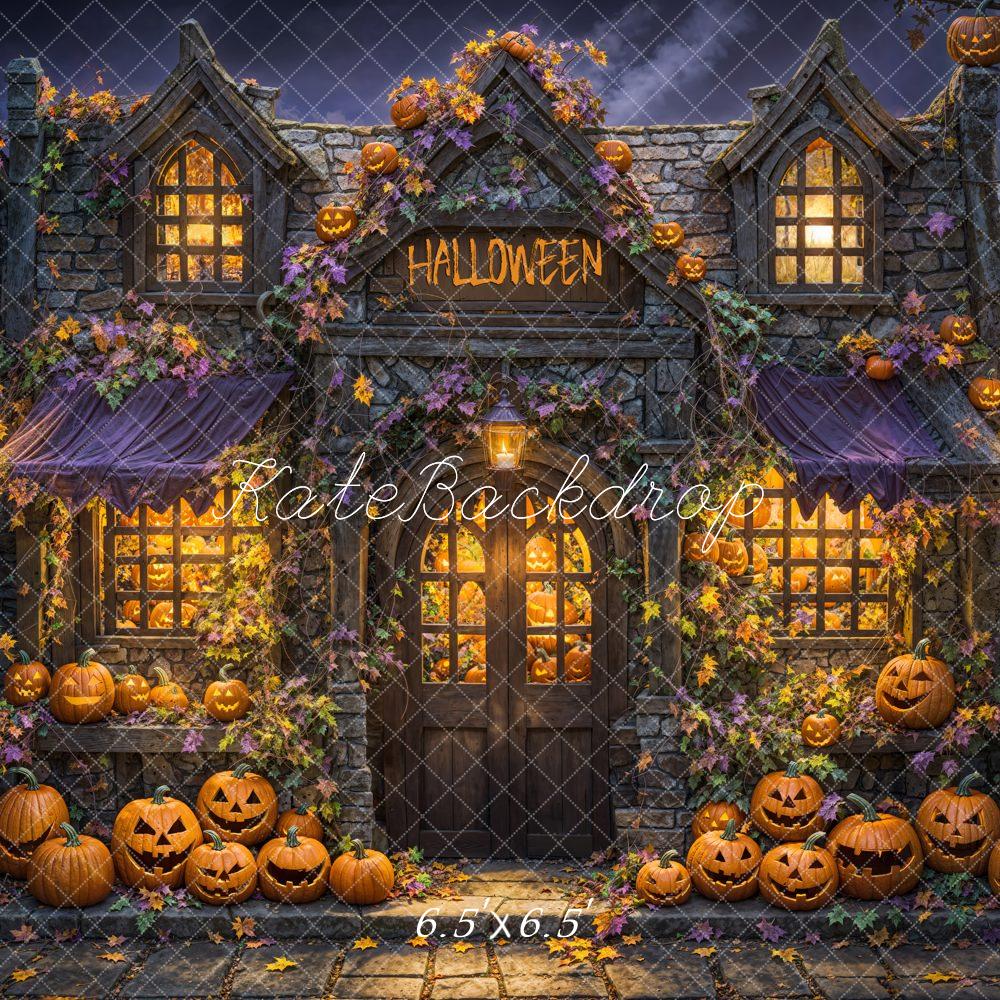 Kate Halloween Kürbisse Haus Nacht Hintergrund Entworfen von Emetselch