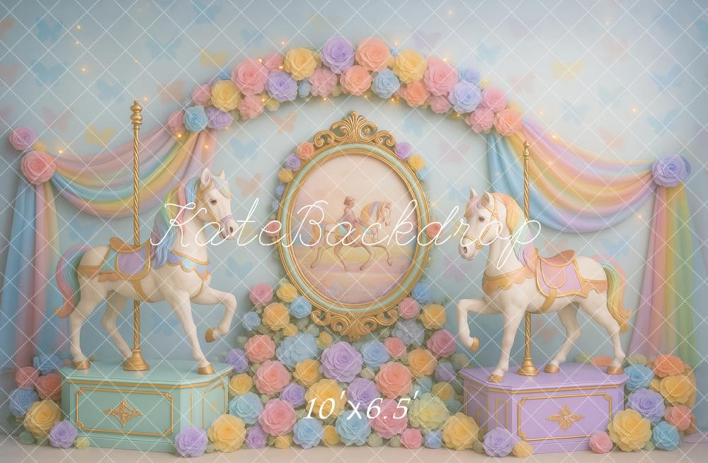 Kate Kinder Karussell Pferde Pastell Hintergrund Entworfen von Ashley Paul - Kate Backdrop.de