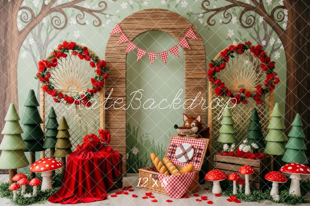 Kate Märchenwald Wolf Picknick Rot Hintergrund Entworfen von Patty Roberts - Kate Backdrop.de