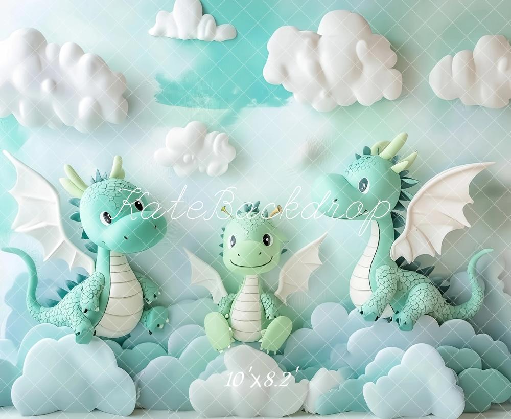 Kate Kinder Drachen Wolken Pastell Hintergrund Entworfen von Patty Roberts - Kate Backdrop.de