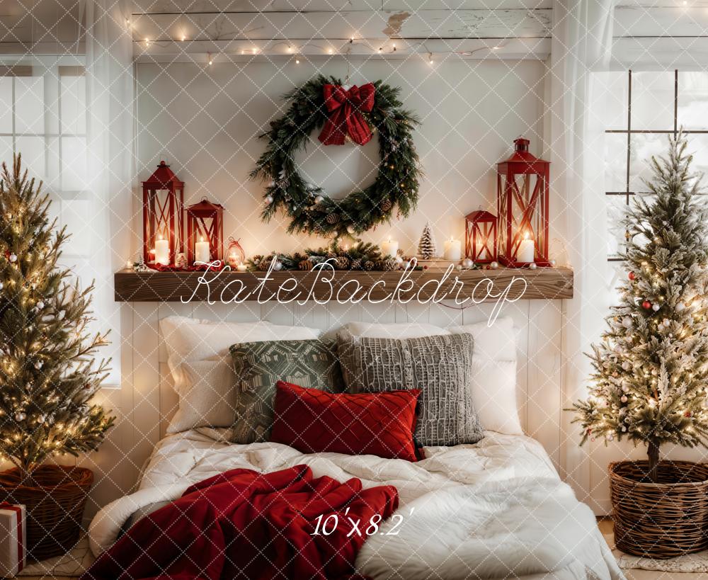 Kate Weihnachten Schlafzimmer Lichter Kranz Fleece Hintergrund Entworfen von Emetselch - Kate Backdrop.de