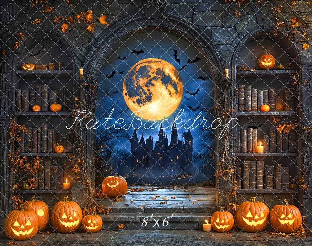 Kate Halloween Kürbisse Vollmond Bücherregal Fleece Hintergrund Entworfen von Emetselch - Kate Backdrop.de